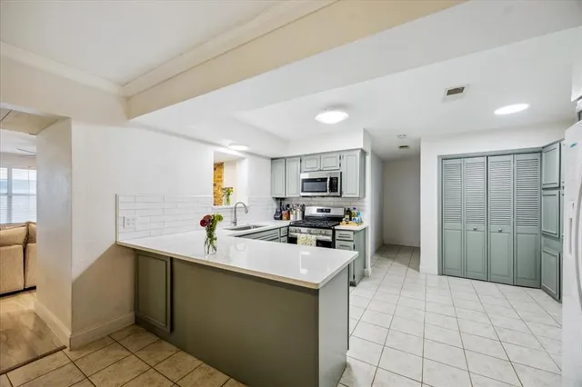 a kitchen with a sink appliances and cabinets