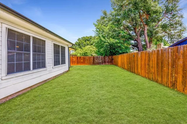 a view of a backyard with a large tree