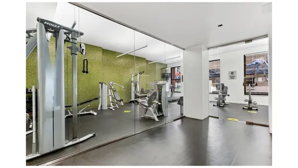 a view of a room with gym equipment