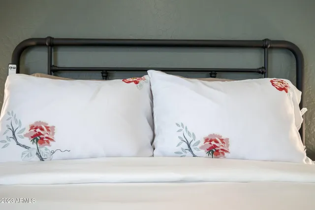 a bedroom with a bed and a walk in closet