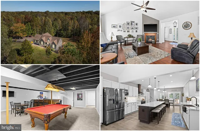 an aerial view of a house with a garden