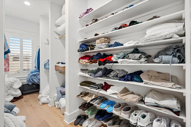 an aerial view of a house with a garden