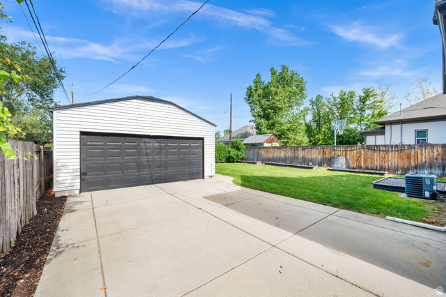 446 South 300 East Provo, UT 84606 - Photo 6 of 32 Detached two-car garage with a concrete driveway and an expansive grassy yard