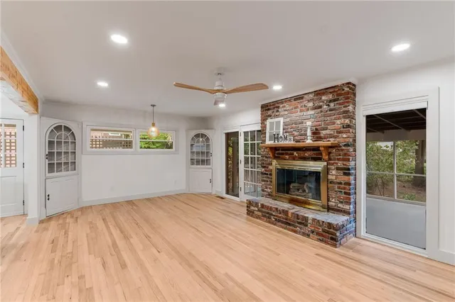 a view of a livingroom with a fireplace