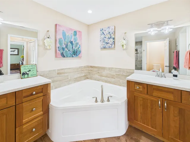 a view of a golf course with a lake