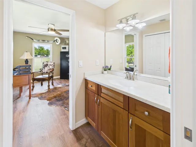 a view of a golf course with a lake