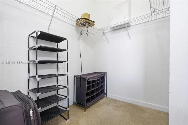 a view of walk in closet with clothes and shoes