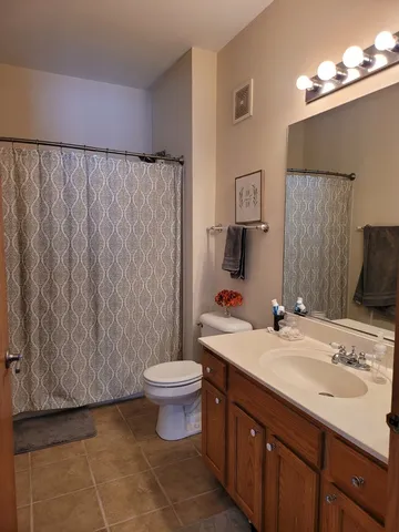a bathroom with a sink a toilet and mirror
