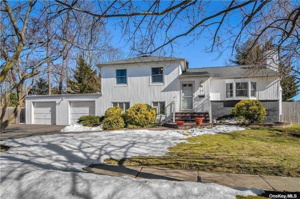 front view of a house with a patio