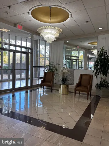 a view of a livingroom with a chandelier
