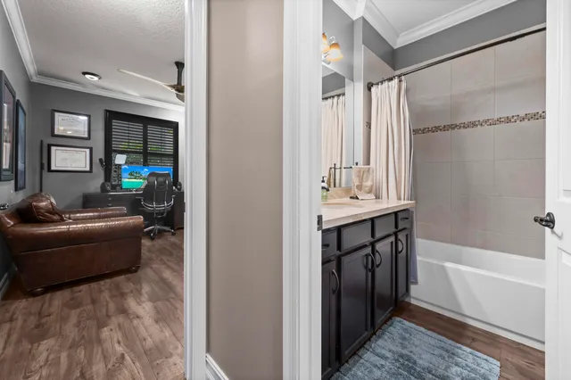 a view of a garden with a plant in front of it