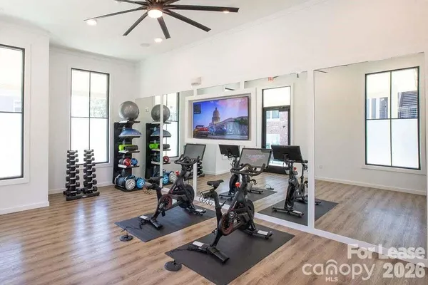 a view of a room with gym equipment