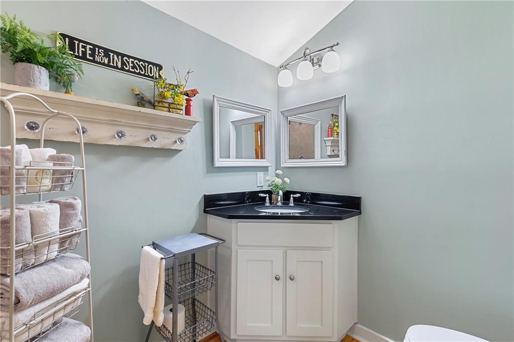 223 Denny Ridge Road Jasper, GA 30143 - Photo 22 of 54 a bathroom with a granite countertop sink a toilet and mirror