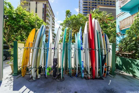 a front view of a building with a porch