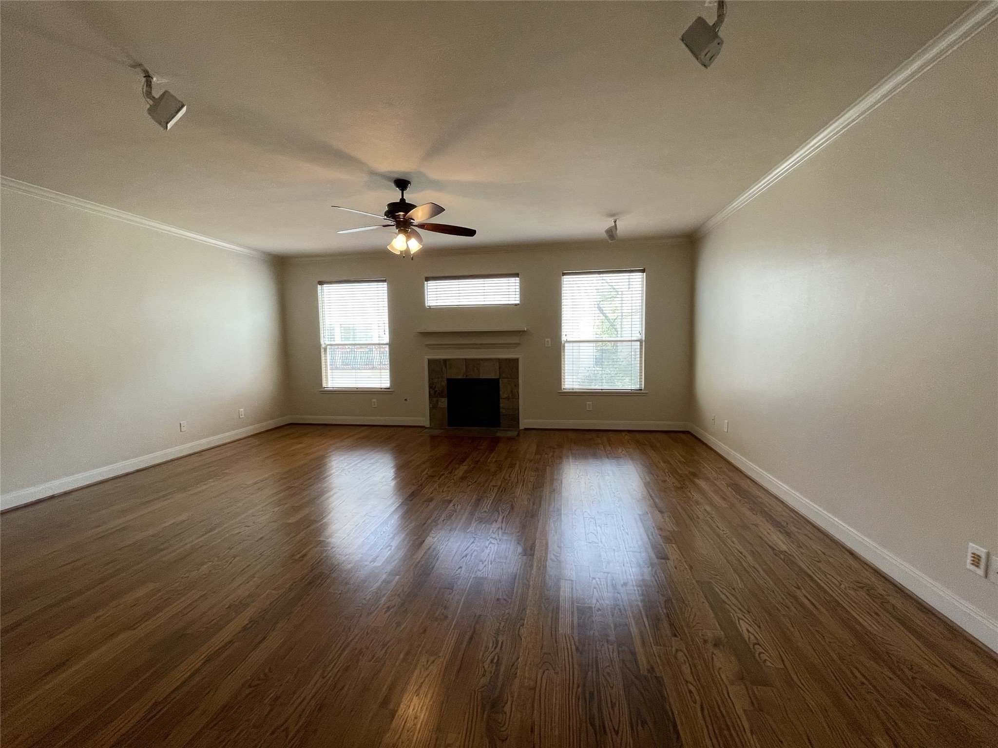 326 Malone Street Houston, TX 77007 - Photo 10 of 25 an empty room with wooden floor fireplace and windows