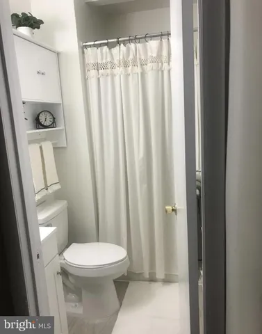 a white toilet sitting next to a shower curtain