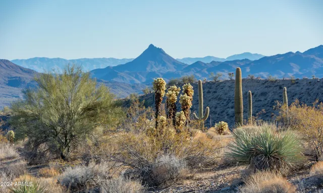 a view of a large mountain with a mountain in the background