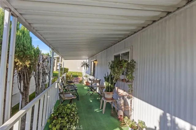 a view of porch with seating space