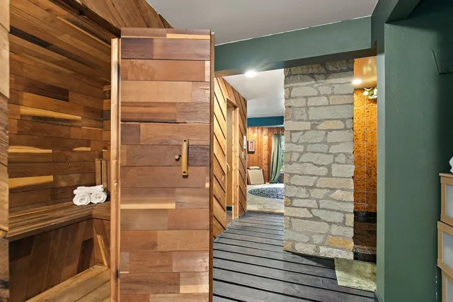 a bedroom with a bed and furniture