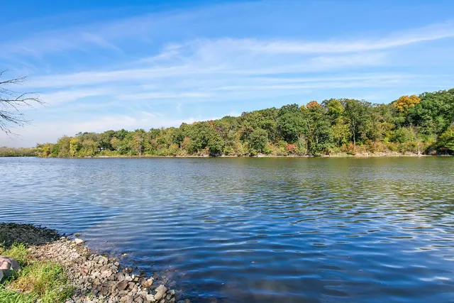a view of a lake with a mountain