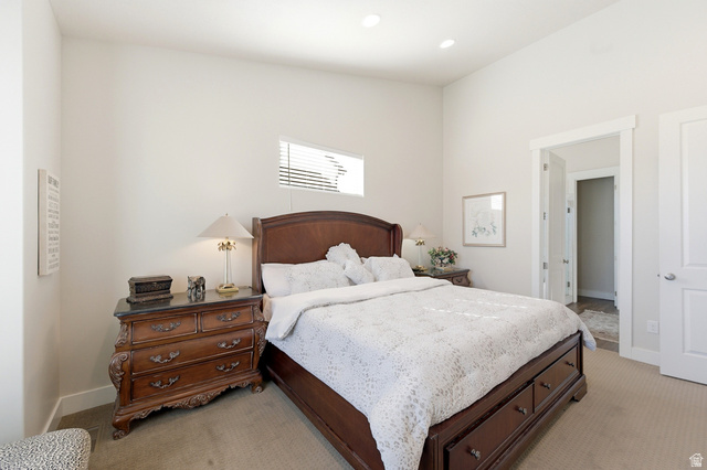 1434 West Stable Street Lindon, UT 84042 - Photo 22 of 76 Bedroom featuring light carpet and recessed lighting
