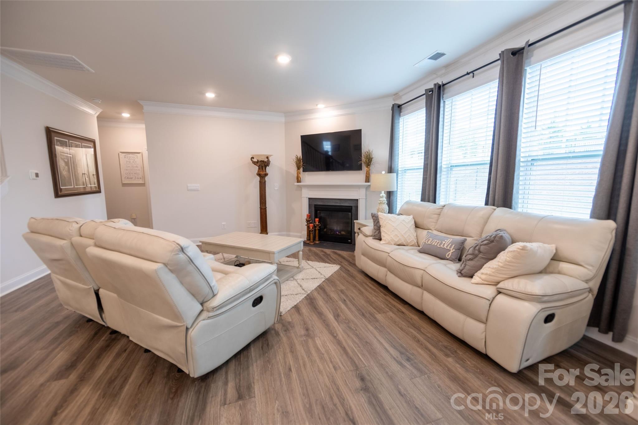 151 Aviendha Lane Troutman, NC 28166 - Photo 14 of 43 a living room with furniture a flat screen tv and a fireplace