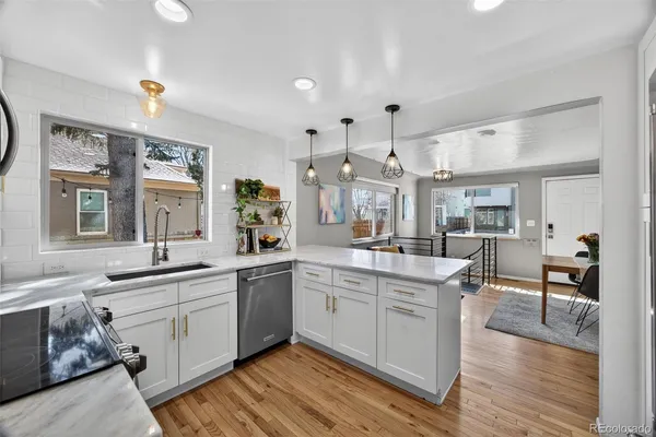 a kitchen with lots of counter top space
