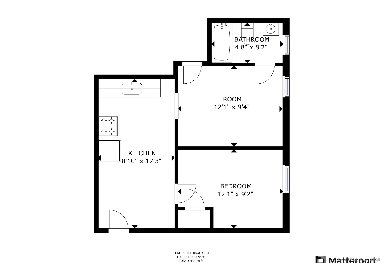 a picture of a bench in front of a door