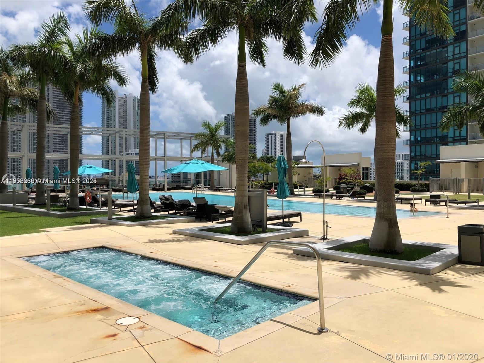 3301 Northeast 1st Avenue, Unit H1806 Miami, FL 33137 - Photo 18 of 22 a view of a swimming pool with palm trees