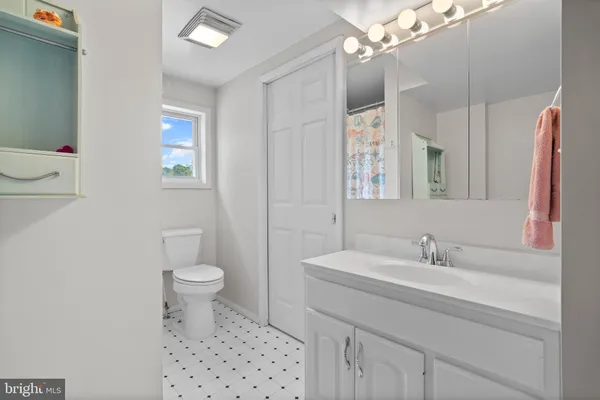 a bathroom with a sink a toilet a mirror and shower