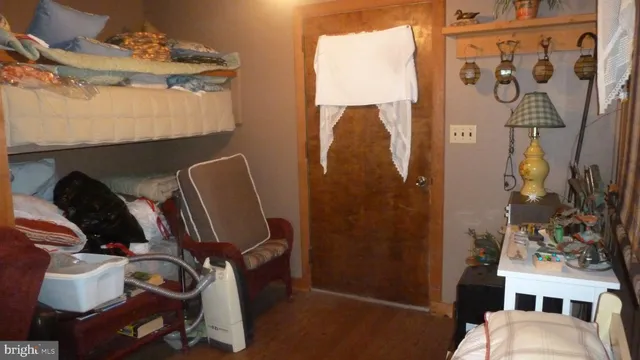 a view of workspace with wooden floor