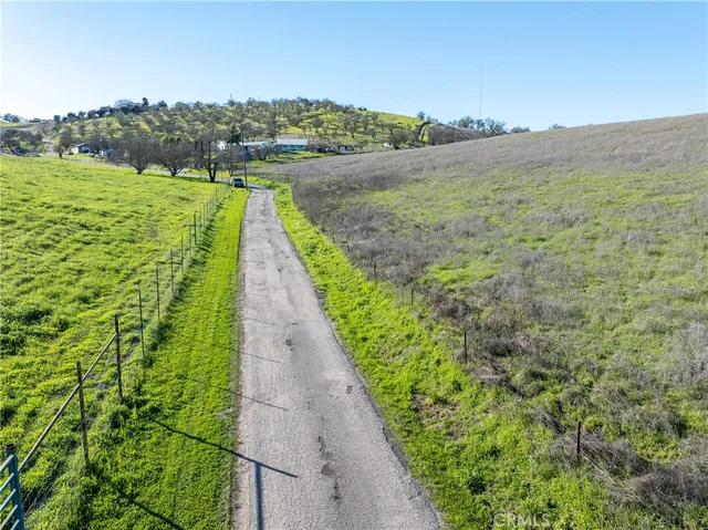a view of a pathway both side of grassy field with trees