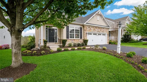 a front view of house with yard and green space