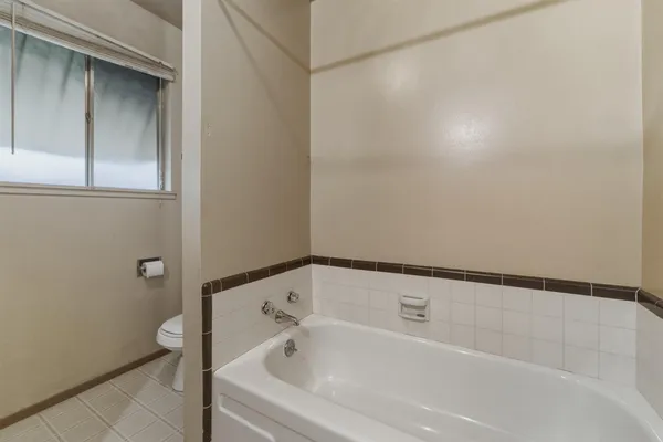 a bathroom with a bathtub