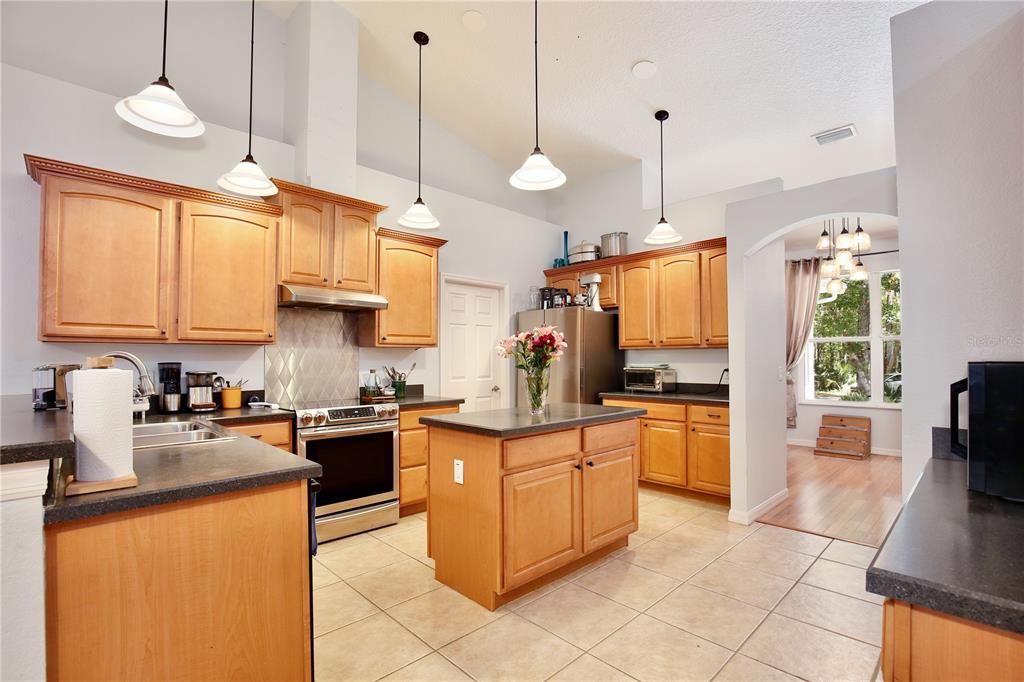 183 Parsons Road Longwood, FL 32779 - Photo 75 of 100 a kitchen with stainless steel appliances granite countertop a sink a stove and a wooden floors
