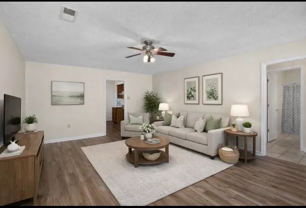a living room with furniture