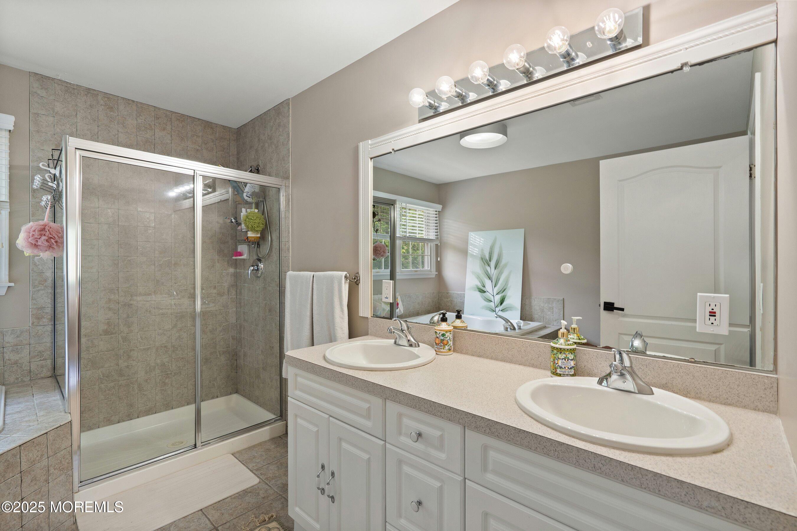 210 Rivers Glen Terrace Toms River, NJ 08755 - Photo 33 of 61 a bathroom with a shower sink and mirror