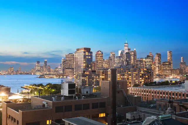 a city view with tall buildings