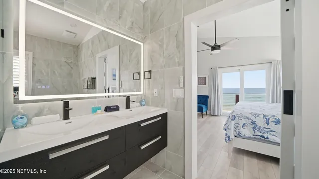 a view of swimming pool with outdoor seating and yard in back