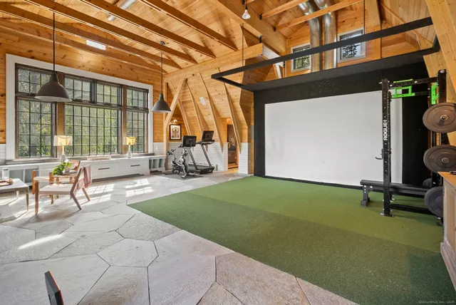 a living room with a large window