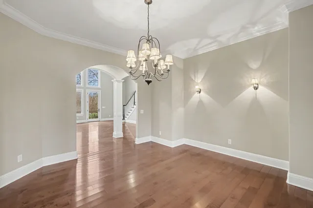 a view of a chandelier in a room