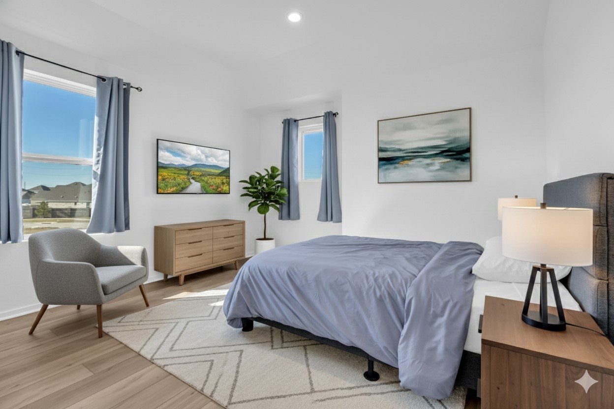 8619 Jade Hl Drive Rosharon, TX 77583 - Photo 45 of 50 Virtually staged third upstairs bedroom demonstrating how the room accommodates a full bedroom setup with ease.