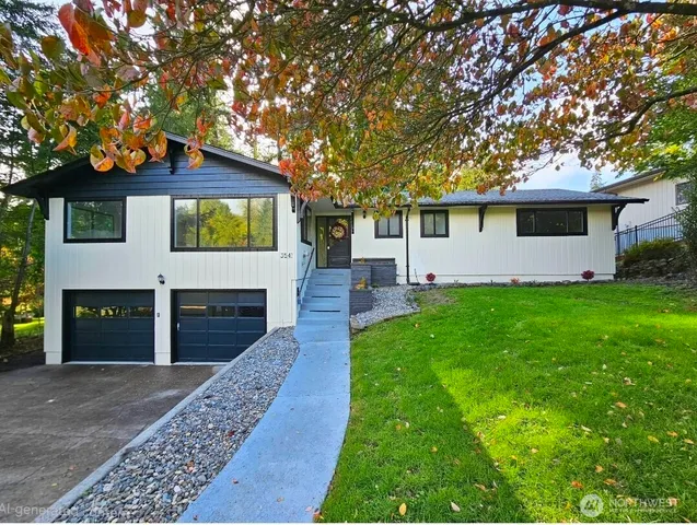 a front view of a house with garden