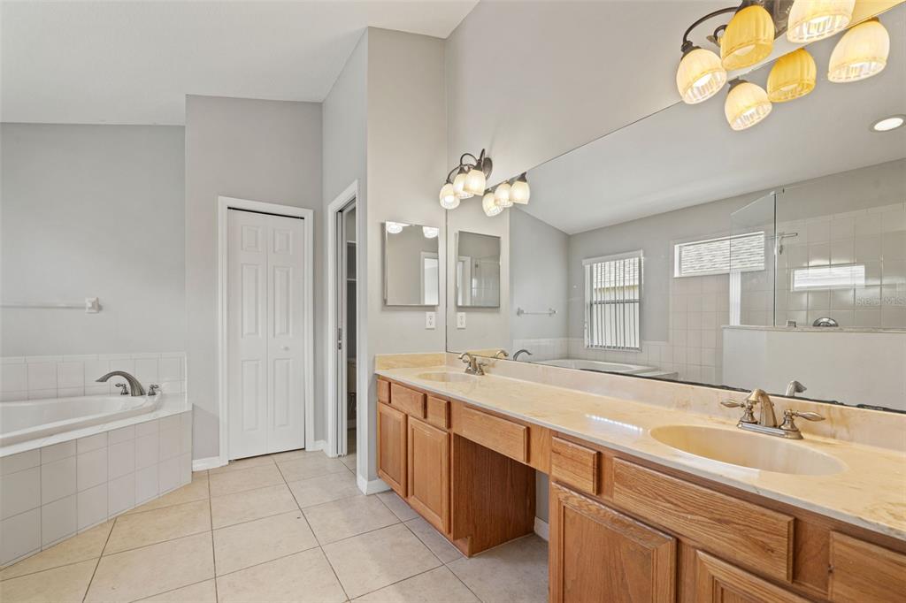 10909 Observatory Way Tampa, FL 33647 - Photo 25 of 39 a spacious bathroom with a granite countertop sink a mirror and a bathtub