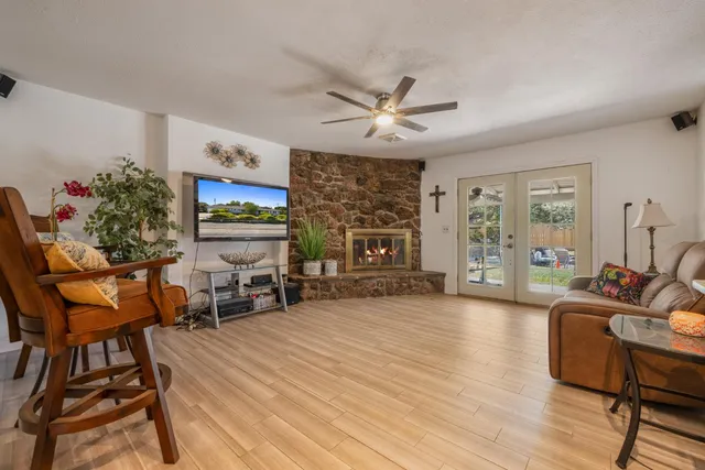 a view of a chairs and tables in patio