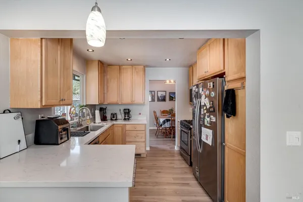 a kitchen with lots of counter top space