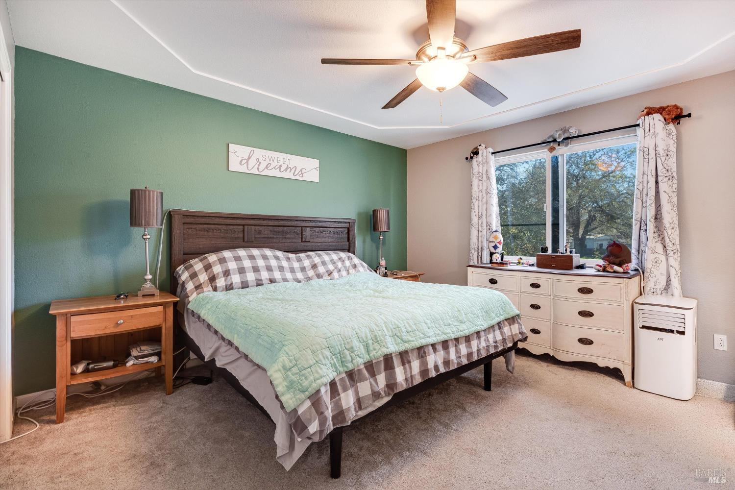 532 Walten Way Windsor, CA 95492 - Photo 34 of 65 a bedroom with a bed and a chandelier fan