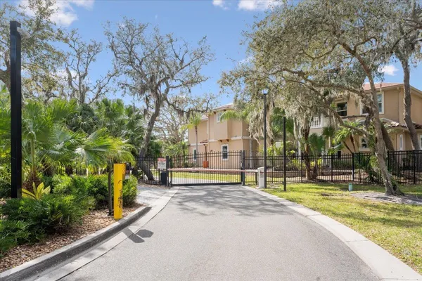 an aerial view of a swimming pool