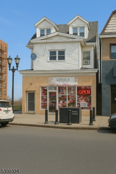 front view of a building with a street