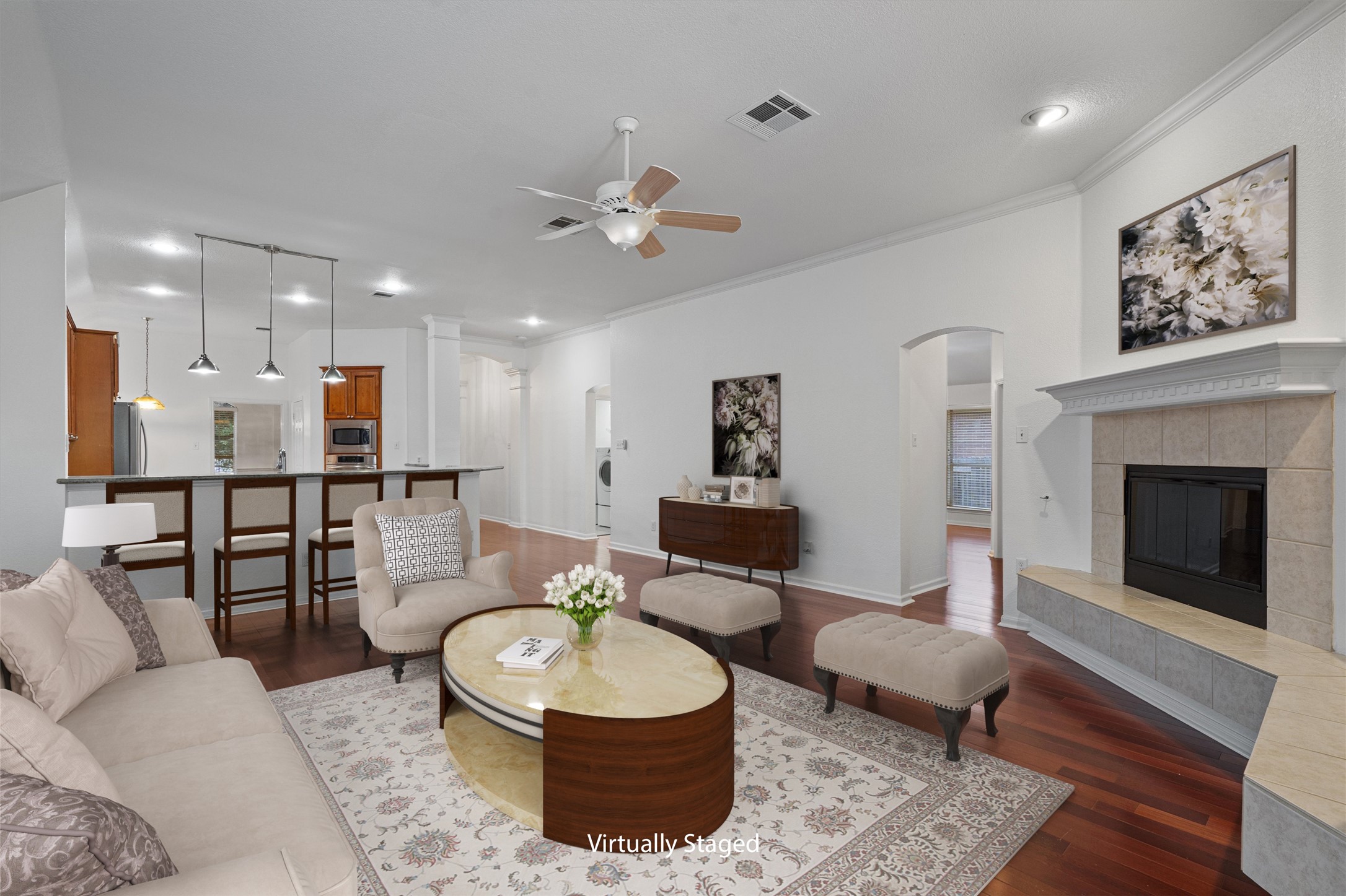 2328 Rodeo Drive Austin, TX 78727 - Photo 5 of 40 a living room with furniture and a fireplace